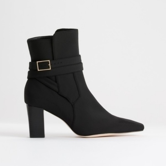Good American Boots The Bombshell Bootie Block Heel Ankle Buckle Chic Black 6.5 - Picture 1 of 13